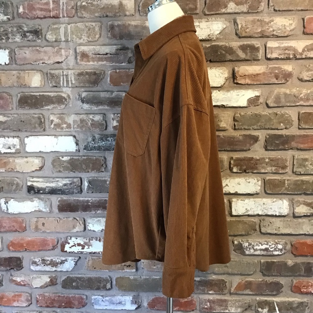 Women's Oversized Brown Button Down Corduroy Shirt L - Picture 4 of 7